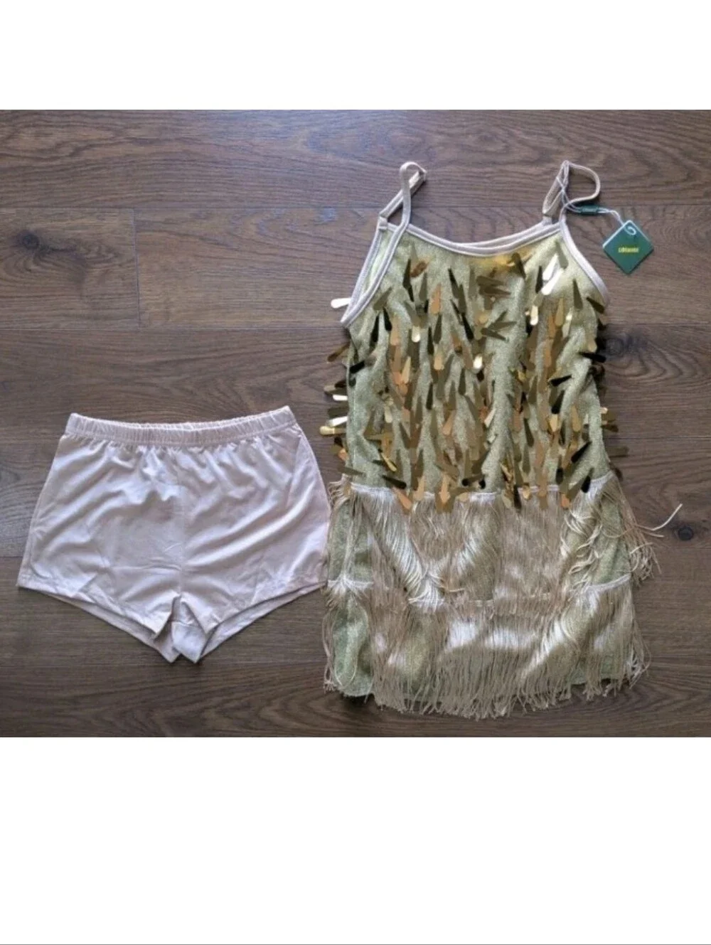 Lolanta 2 Piece Latin Dance Costume Gold Childs Size 130 & 160 Sequin Fringe NWT